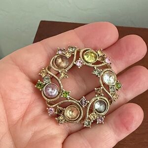 Elegant Gold and Multi-Color Stone Brooch